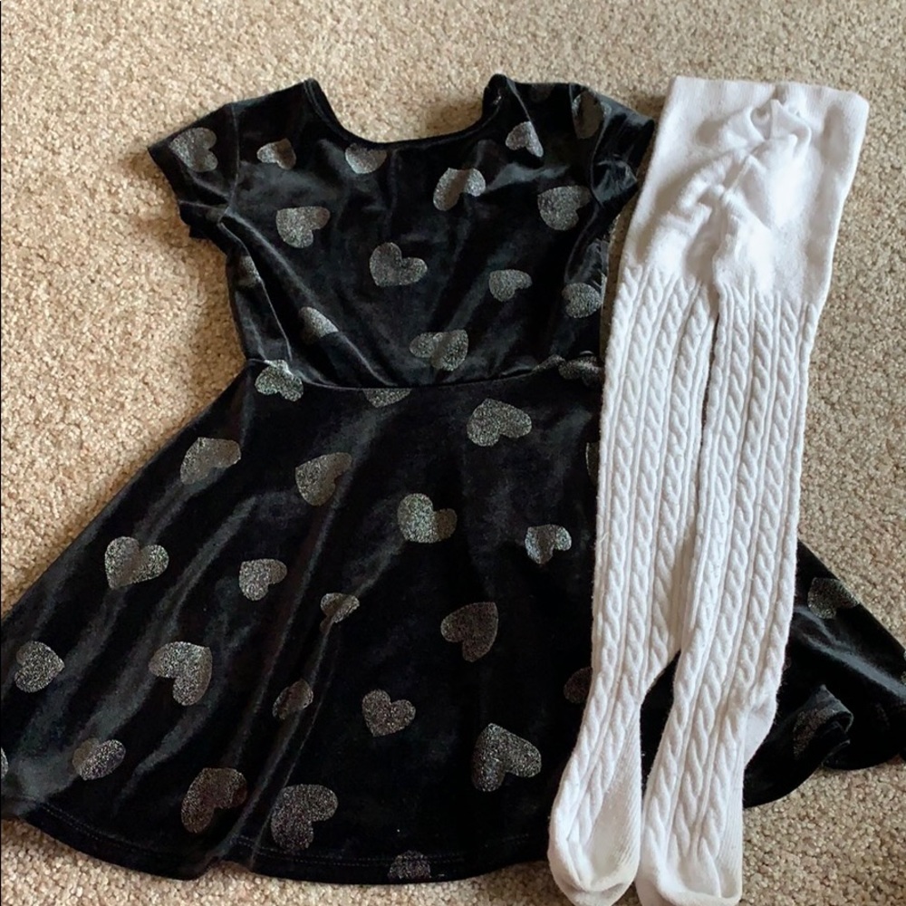 BLACK VELVET DRESS + SWEATER TIGHTS XS 4 4T